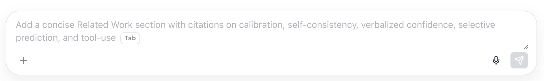 Prompt composer asking for a related work section with citations